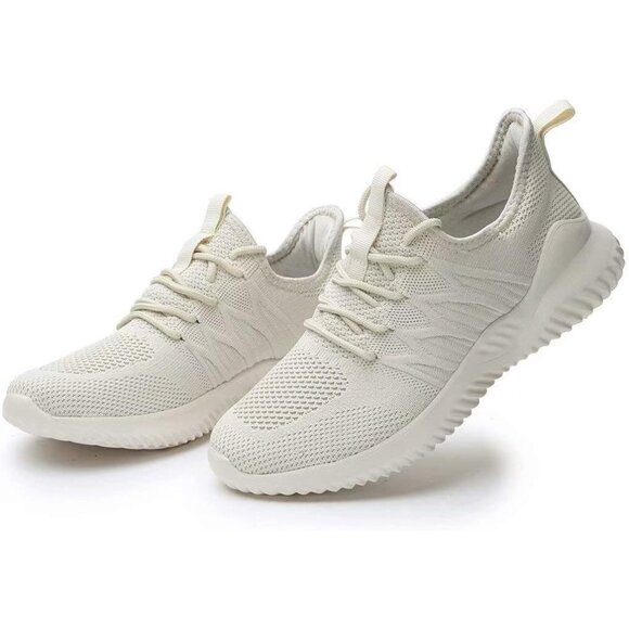 Women's Ladies Walking Running Shoes Slip On Lightweight Tennis Sneakers Beige - Picture 7 of 7